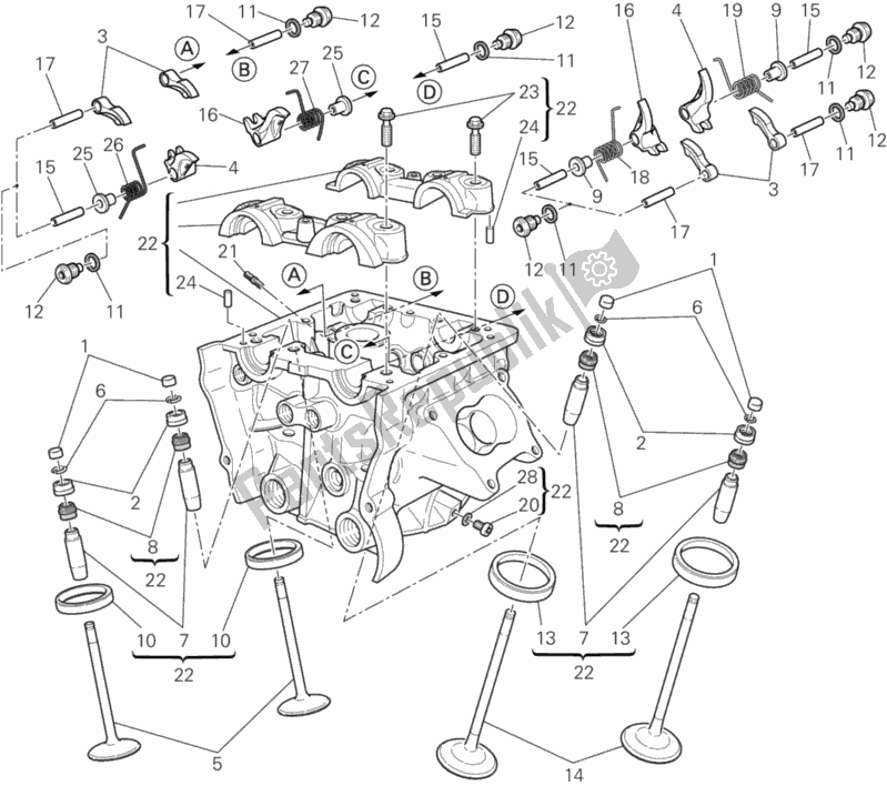 All parts for the Vertical Cylinder Head of the Ducati Diavel Brasil 1200 2013